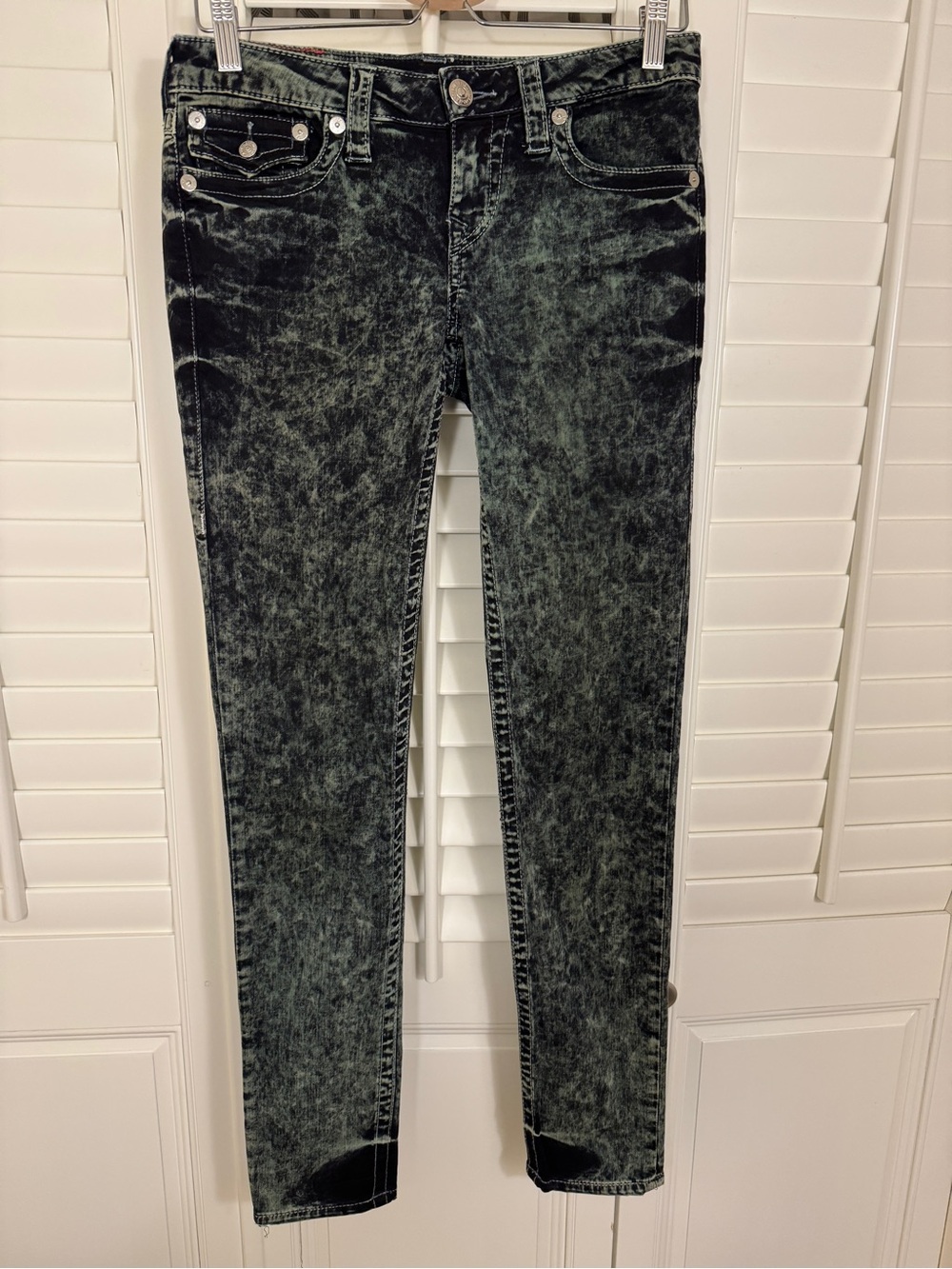 True Religion Acid Wash Black Skinny Jeans size 28